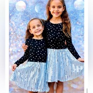 Pixie Lane Black, Baby Blue and Silver Starry Sequin  Girls Dress 2T NWT